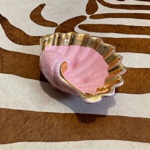 Pink & Gold Ceramic Seashell Conch Trinket Jewelry Dish